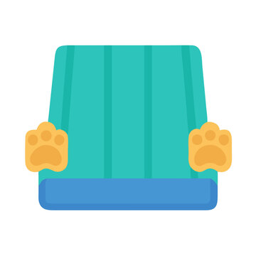 Pet bed illustration with paw prints in flat design