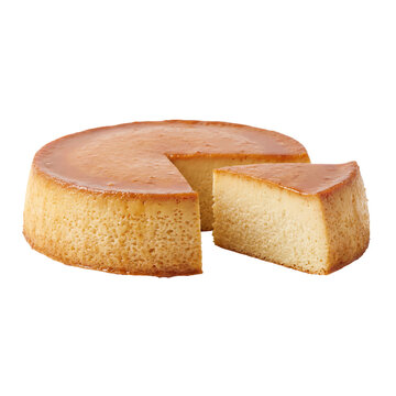 Delicious Baked Dessert With A Caramel Glaze, A Slice Cut Out Ready To Serve