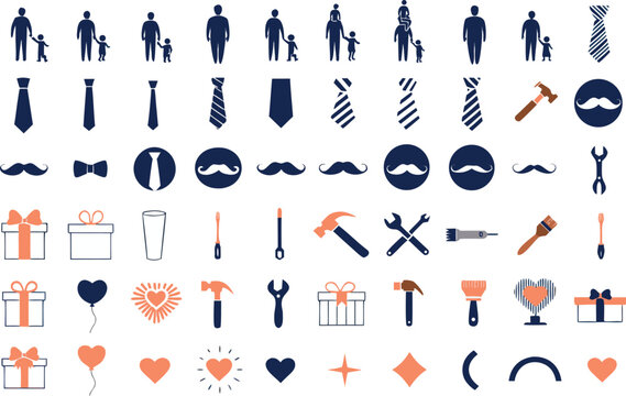 Fatherhood and professional lifestyle flat vector icon collection
