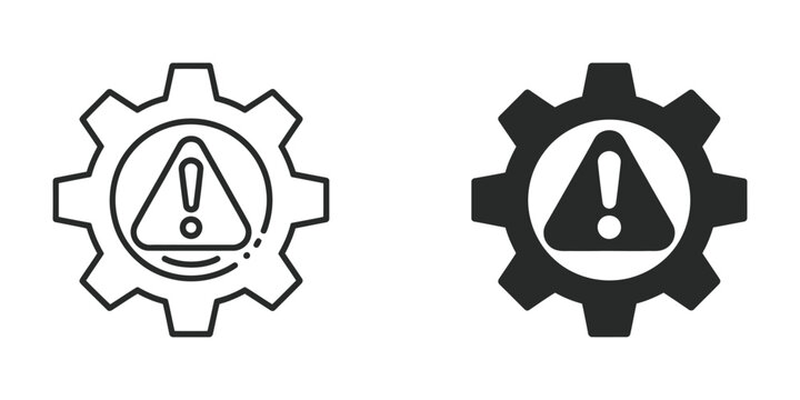 Warning gear icon set with exclamation mark inside triangle, alert and caution engineering concept vector illustration