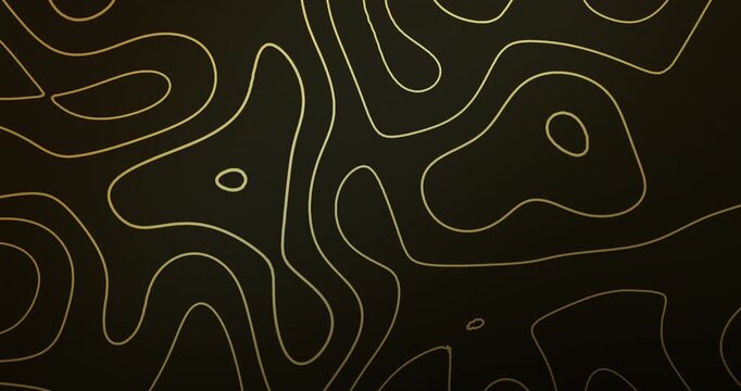 4K seamless loop motion background of gold topographic contour lines on black, abstract animated geographic map pattern for premium tech and corporate footage.