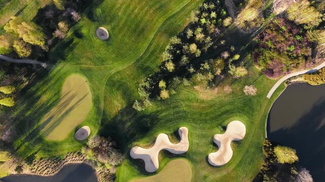 Sunny summer day over golf course and forest
