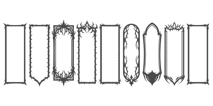 Set of decorative gothic frames with sharp thorns and dark fantasy style border elements for creative design projects