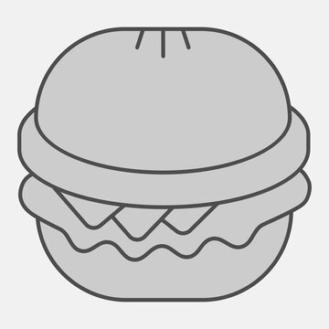 Hamburger with cheese isometric icon, beefsteak food concept. Vector graphics. Burger with meat and cabbage sign with outline style for mobile or web design.