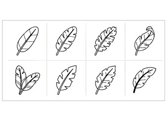 Fototapeta premium Minimalist Banana Leaf Icon Set – Tropical Leaves Outline Collection Vector