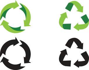 Fototapeta premium Recycling symbol variations green and black designs for environmental awareness