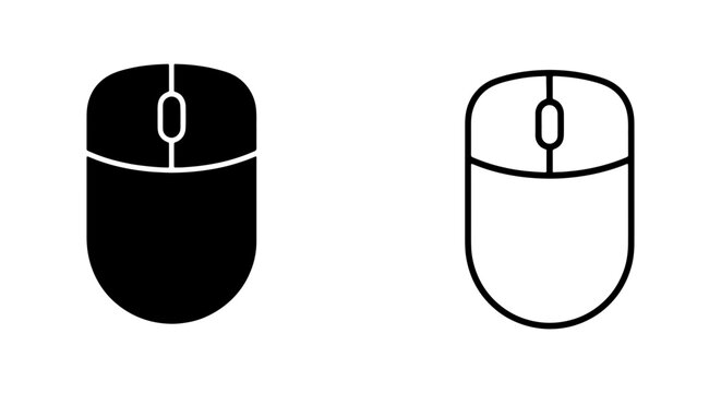 Two computer mice in black and white on a pure for design elements