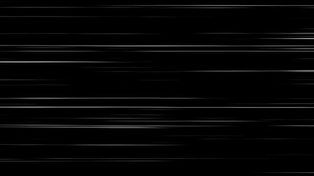 4k anime speed lines overlay with alpha channel. horizontal fast motion white lines, speed effect overlay for action video.