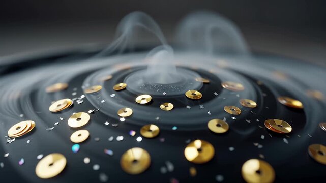 Mesmerizing Swirling Smoke and Golden Sequins in Motion