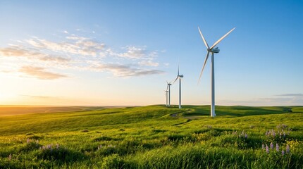 Obraz premium Modern wind turbines in green field