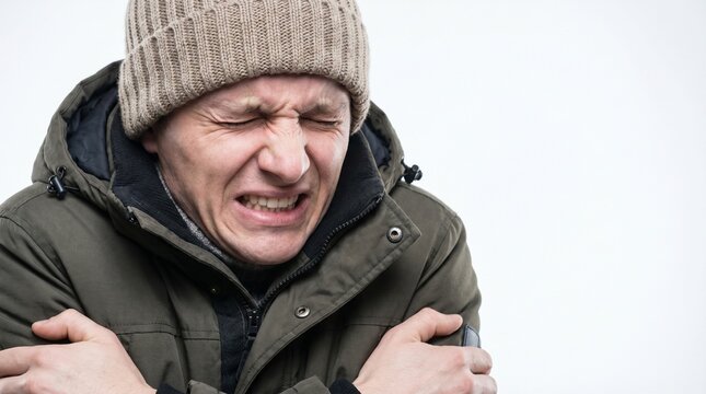 Shivering person grimacing in pure dental agony
