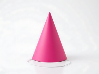 Fototapeta premium Pink party hat on white table and white background festive celebration accessory fun and colorful