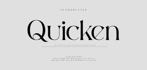 Obraz premium Quicken, Modern Serif Font Uppercase Lowercase and Number for lettering typography fonts vector illustration 