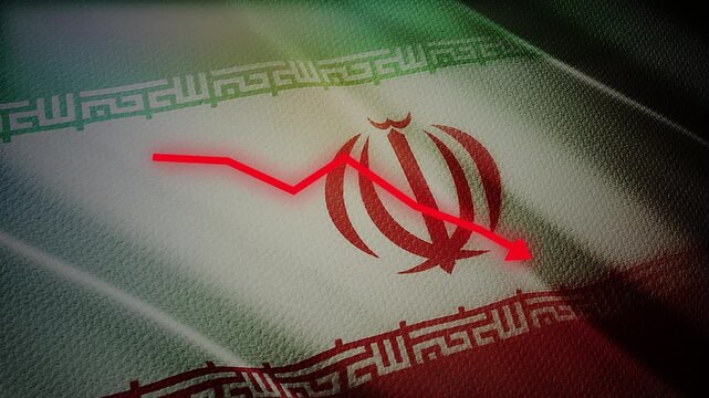 Iran Flag with Red Financial Graph Chart &ndash; Economic Crisis, Inflation and Market Decline Concept