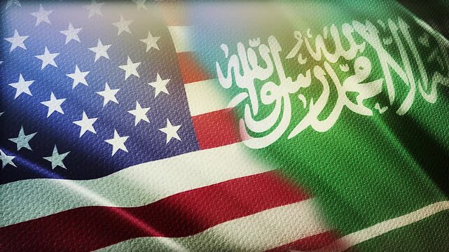 USA and Saudi Arabia Flags Waving Side by Side in Wind &ndash; Strategic Partnership, Diplomacy and International Relations