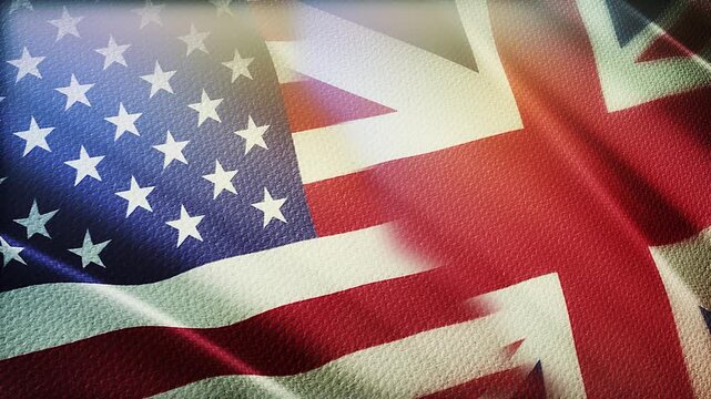 USA and United Kingdom Flags Waving Side by Side in Wind &ndash; Special Relationship, Alliance and International Diplomacy
