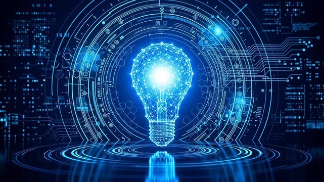 Futuristic light bulb with digital circuit symbolizing digital transformation and future innovation