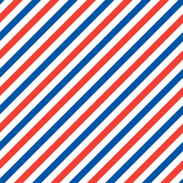 Seamless Diagonal Stripe Pattern Background in Tricolor Red, White, and Blue Vector Illustration