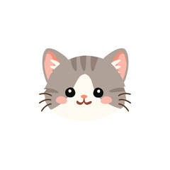 Obraz premium cute cat cartoon illustration with kawaii kitten face in flat design minimal pastel style