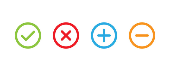 Obraz premium Yes no plus minus vector line icon set round color