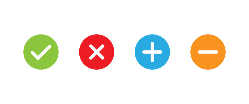 Yes no plus minus vector icon set round color