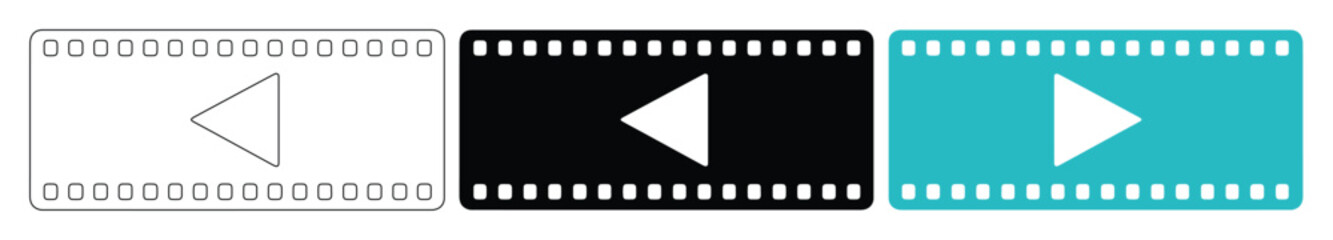 Fototapeta premium Filmstrip Playback Vector Icons, modern video player controls, movie reel media navigation buttons, UI/UX design elements for digital interfaces