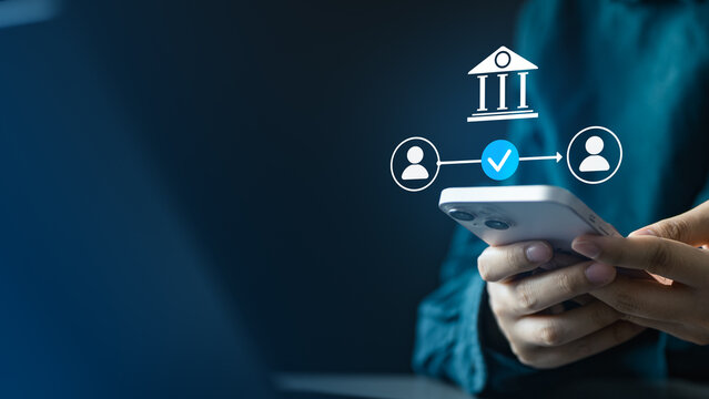 User using mobile banking app with digital finance interface, representing fintech innovation, secure transactions, and modern online payment systems.