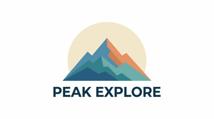 Fototapeta premium This logo design showcases colorful mountain silhouettes against a rising sun backdrop, perfect for outdoor explorations and adventure-related brands and activities.