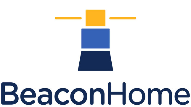 The logo depicts a stylized lighthouse emanating rays of light, symbolizing guidance and security, perfect for a real estate or home-related business.