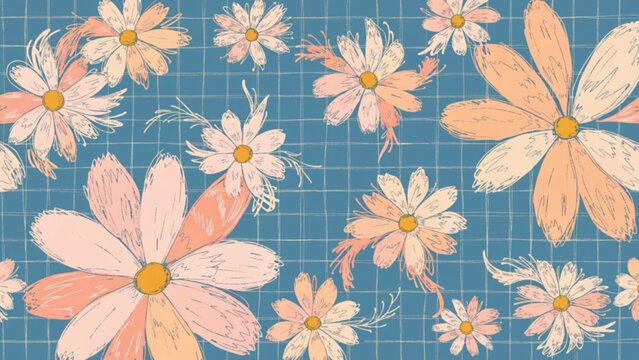 pastel daisy flowers pattern vector background
