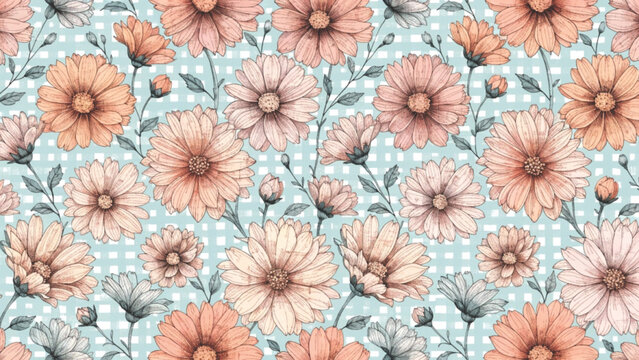 pastel daisy flowers pattern vector background
