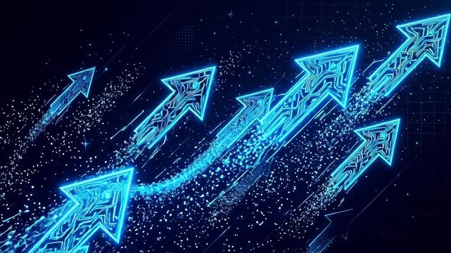 Blue glowing arrows in digital space symbolizing conceptual art and dynamic energy