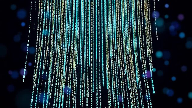 Digital binary code rain representing smart infrastructure and connectivity