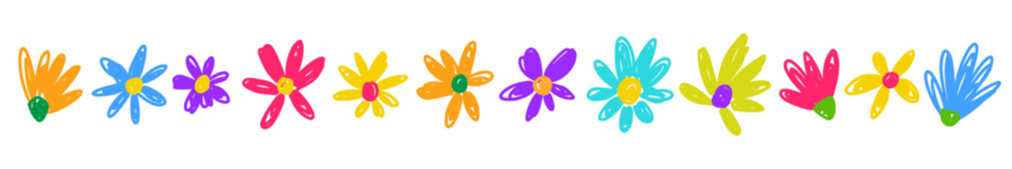 Vector horizontal pattern of flowers hand drawn in doodle style © Abundzu