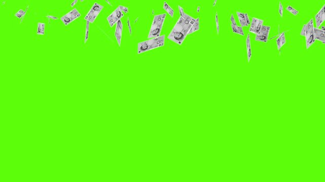 green screen banknote rain animation