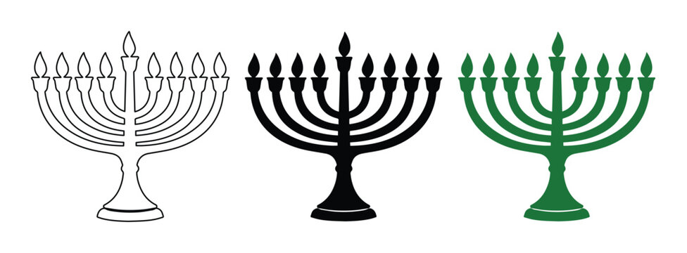 Menorah vector icon set, traditional Jewish candelabrum symbol, Hanukkah holiday emblem, religious celebration graphic resource, spiritual design element