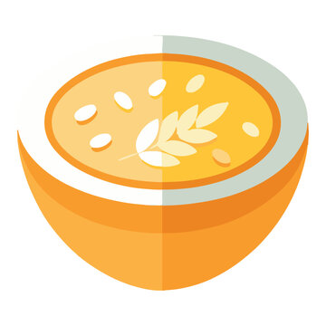 Cartoon illustration of a bowl of oatmeal with leaf on top  healthy breakfast food