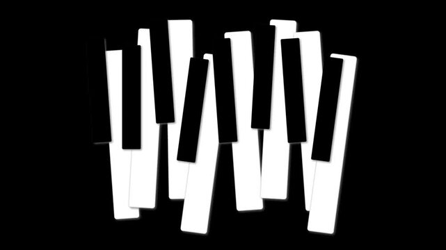 The black and white piano keys are pressed one after another. Flat art-style vector animation on a black background