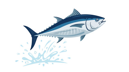 Fototapeta premium Bluefin Tuna Breaching Water Surface with Water Spray Illustration