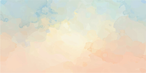 Obraz premium Abstract blue watercolor and grunge sky background with vintage paper texture featuring yellow sunlight clouds for a bright nature illustration