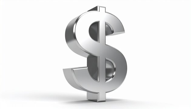 A shiny metallic dollar sign stands upright, reflecting light, symbolizing wealth and finance.