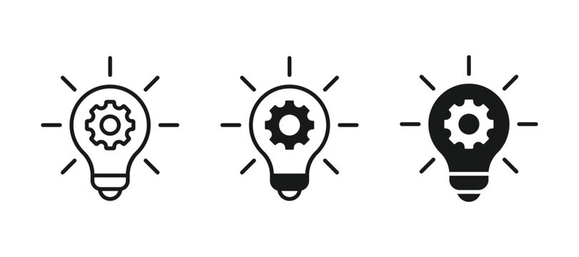 Innovation icon set. Implementation icons. Idea lightbulb icon. Inspiration creativity lamp vector icon collection