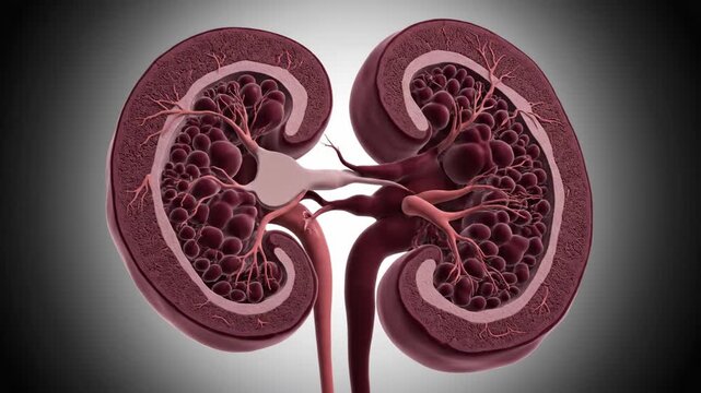 3D Human Kidney Anatomy: Nephrons and Urinary System Visualization