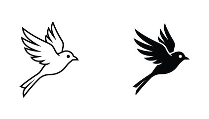 Obraz premium Flying bird silhouette in motion featuring elegant wing spread and clean lines in vector graphic style for nature and freedom concept design