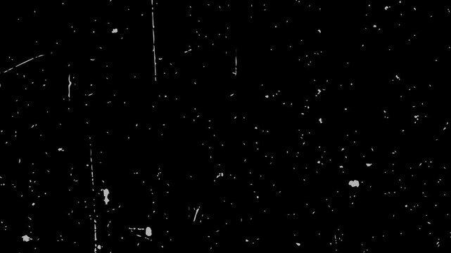 vintage film grain texture with light scratches 4k loopable overlay. dust and noise particles on black background.