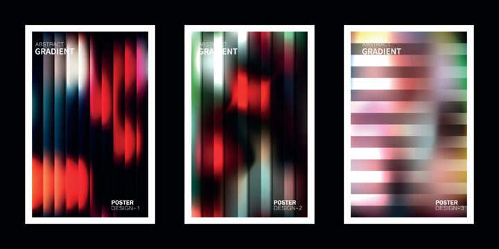 Geometric abstract posters showcase the play of light and color with vibrant, blurred vertical lines against a dark backdrop, creating dynamic and visually stimulating compositions.