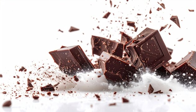 Chocolate pieces breaking apart dynamically.