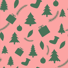 Obraz premium christmas seamless pattern on the pink background, christmas wrapping paper concept