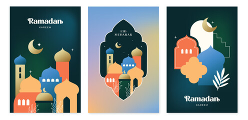 Geometric Flat Design Greeting Cards Set for Ramadan Islam Holiday Set © Gabriela Popova