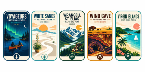 National Parks Vintage Travel Poster Collection Vector Illustration Set © mutiara